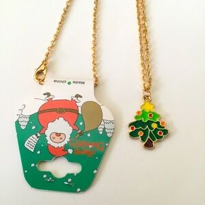New Gold Tone Colorful Christmas Tree Necklace